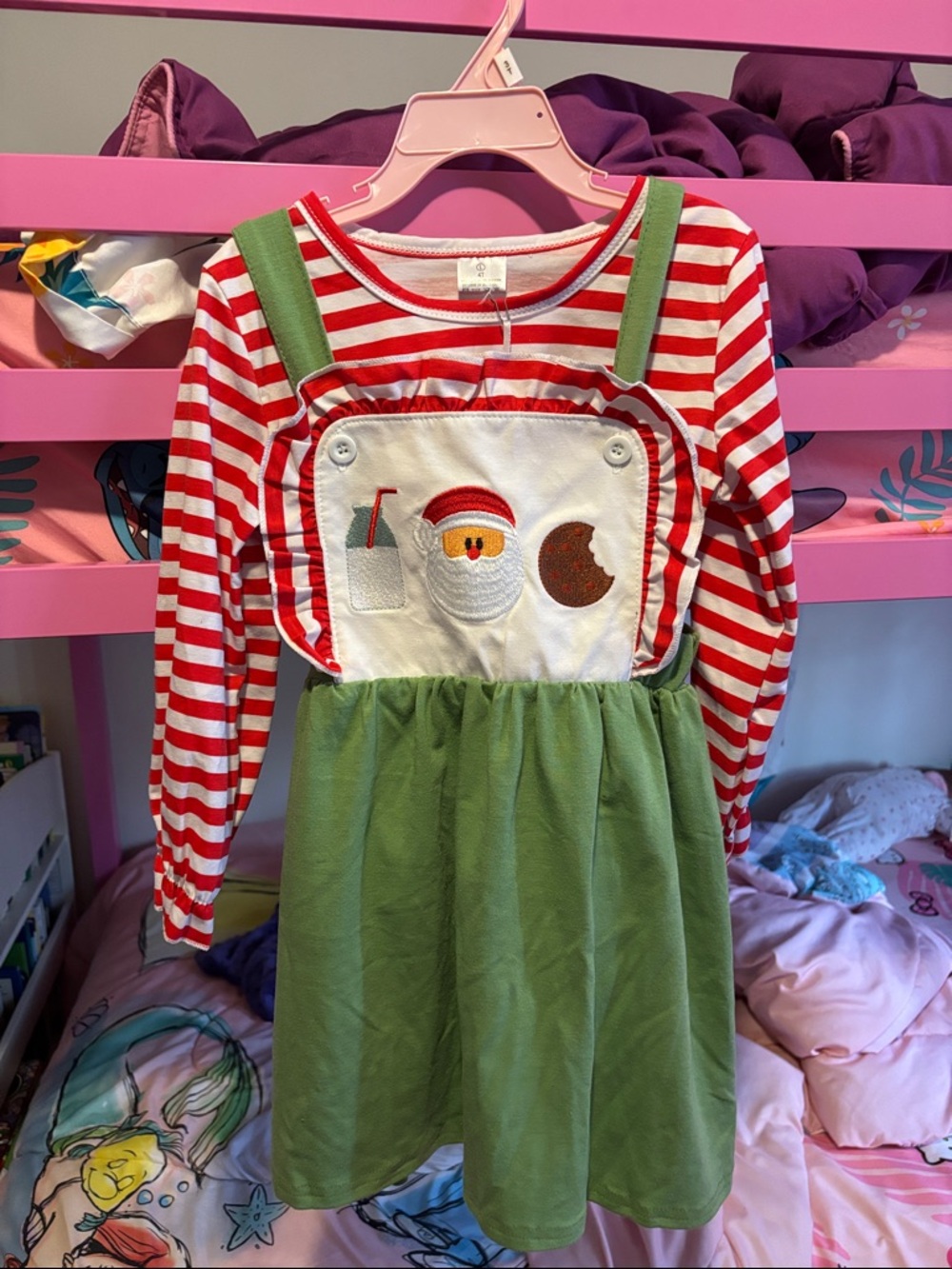 Kids Red & White Santa Stripe Dress with Green Skirt - Brand Unknown